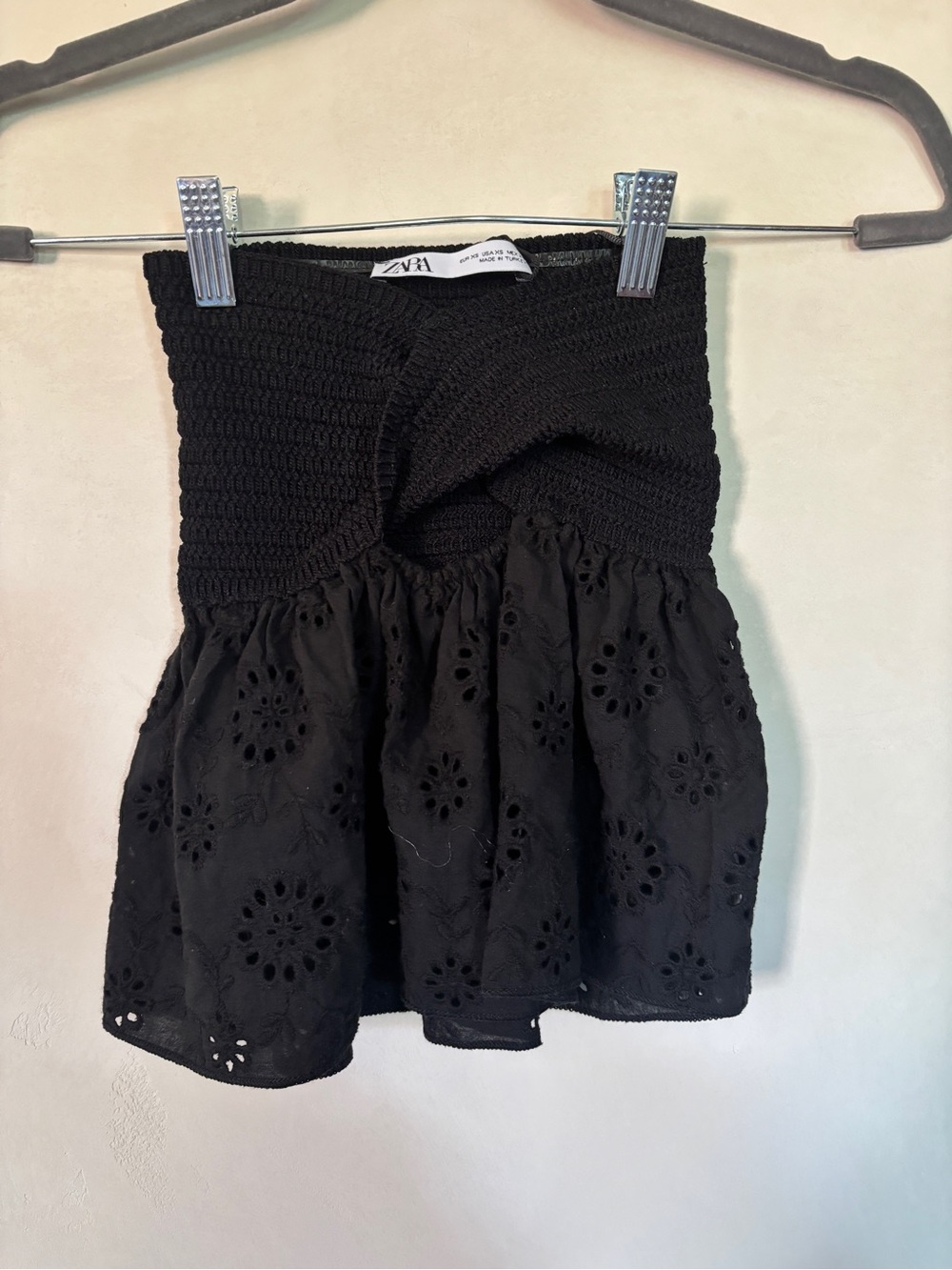Zara Black Eyelet Smock Mini Skirt with Twisted Waist
